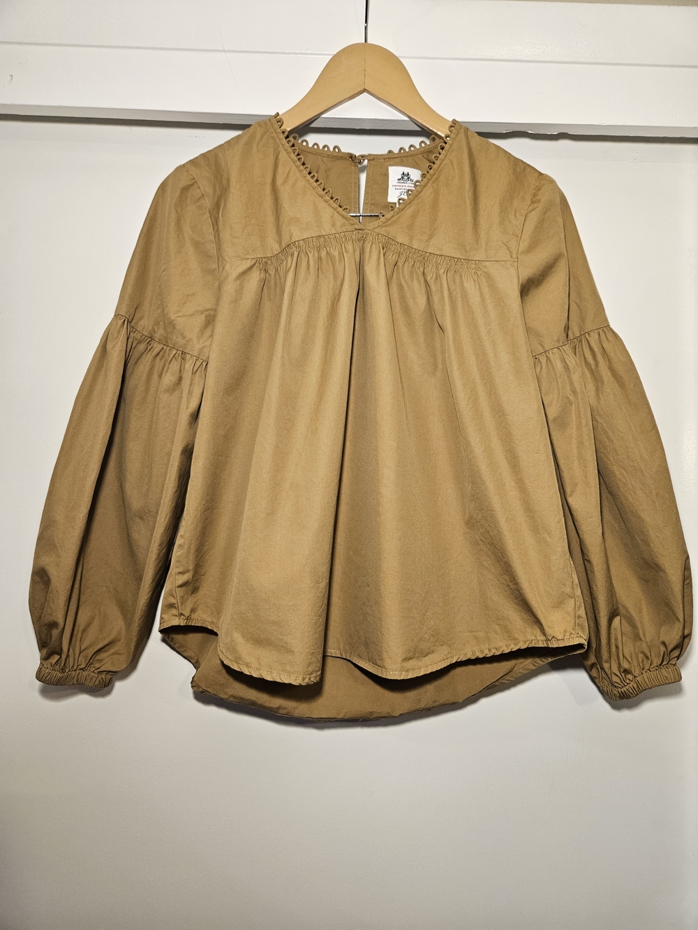J. Crew Camel Balloon-Sleeve Peasant Blouse